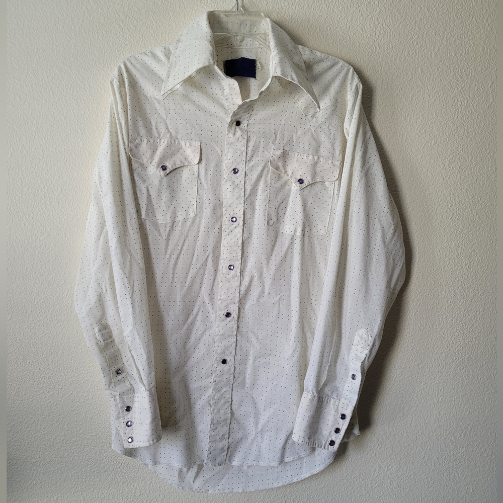 Vintage Panhandle Slim Long Sleeve Western Style Pearl Snap Button Up Shirt Dot